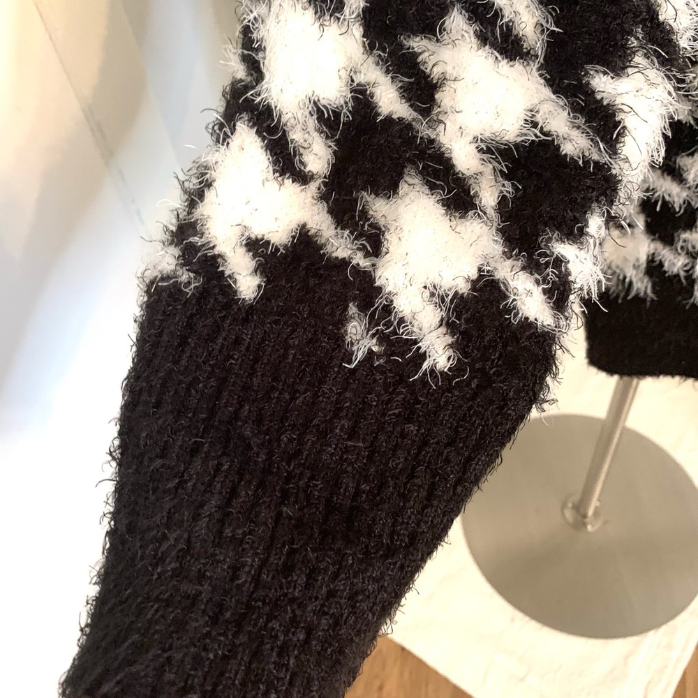 Isaac Mizrahi Live 2X Plus black white Houndstooth cardigan sweater Cozycore - Picture 13 of 14